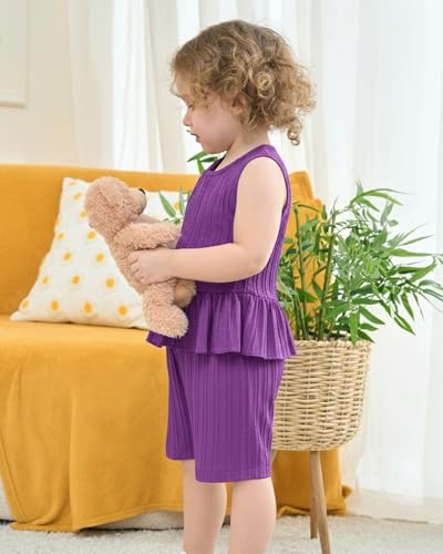 Image of Weebaby Baby Clothes Girl Toddler Summer Outfits Infant Casual Sleeveless Halter Ruffle Tank Cute Short Set Baby Clothing