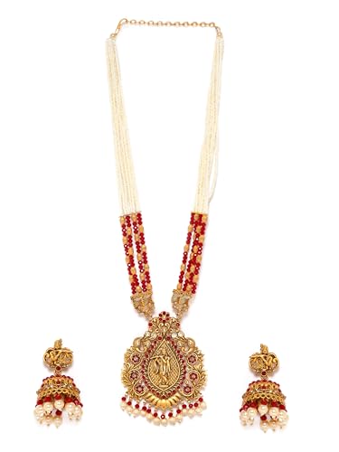 Image of Rubans Long Necklace Set Gold Plated Traditional Stylish Multicolour Jewellery Gift for Women & Girls