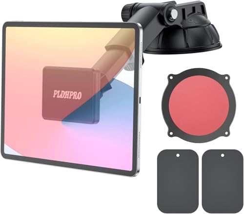 PLDHPRO Phone and Tablet Car Holder Magnetic, Dash Dashboard Windshield Mount,360° Rotating Super Strong Magnet, TPU Suction Washable Strong Sticky Gel,for iPhone iPad Size 4"- 10" Tablet