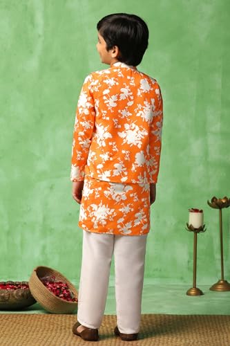 Image of Fashion Dream Boy's Cotton Blend Printed Kurta Pyjama And Jacket Set|Kurta And Payjama Set