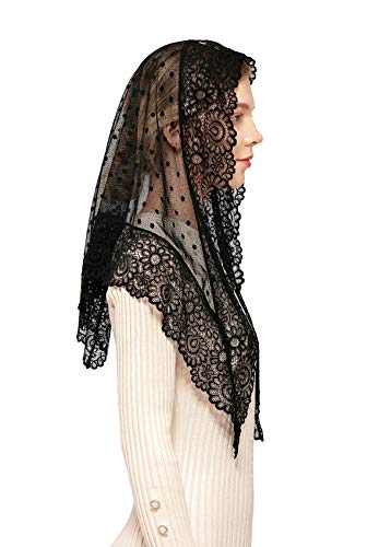 Wgior Triangle Vintage Inspired Lace Chapel Veils Catholic Mass Head Covering Scarf Mantilla Veils for Church3