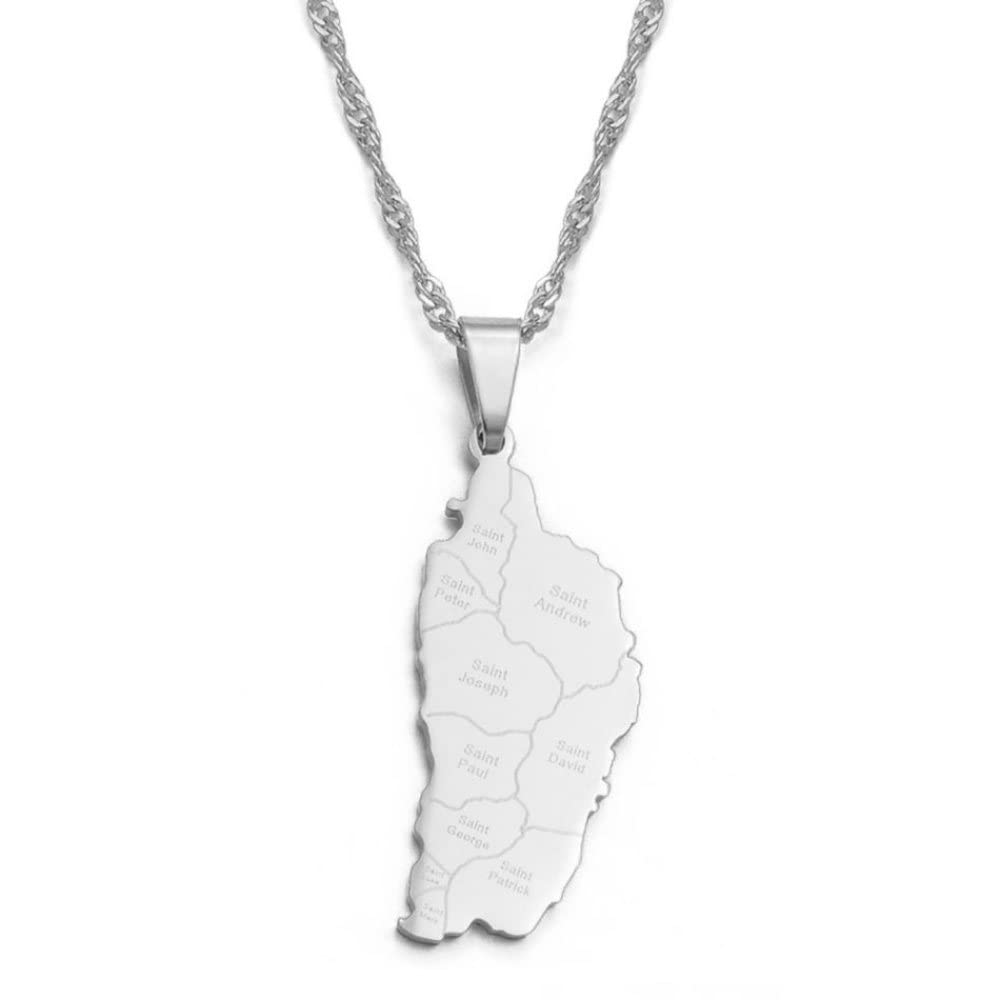 HUYUEXIN Dominica Map Pendant Necklace - Country Outline Ethnic Style Hip-Hop Jewelry, City Name Printing Charm Water Wave Chain, For Women/Girl/Men Unisex