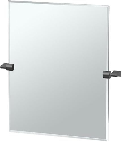 Gatco 4719MXSM Bleu Espejo rectangular sin marco, 24 H, negro matemontado en la pared, espejo rectangular biselado inclinable para baño con soportes
