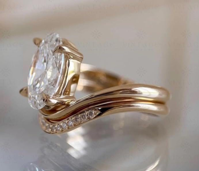 3 CT Oval Moissanite Diamond Engagement Ring Set 14Kt Solid Gold Plated Wedding Ring,Engagement Gift for her,Gift For Her.