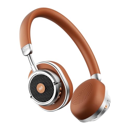 iKF Rona Adaptive Noise Cancelling Wireless Headphones, on ear Retro bluetooth Headphones with Hi-Res Audio, Up To 75H Playtimes, HD Mic, Transparency Mode for Travel Home Office(Brown)