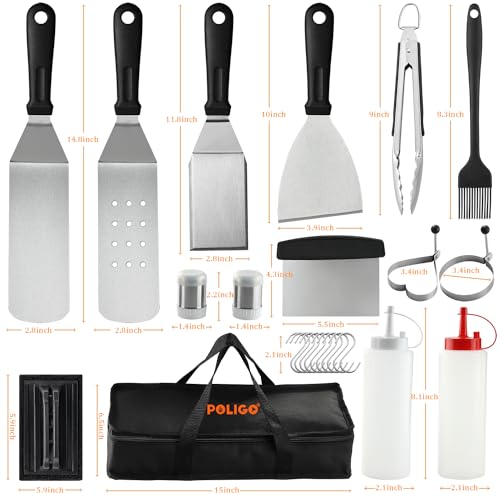 Poligo HMS-T12-A01 25Pcs Flat Top Griddle Accessories Kit - Essential Kit For Indoor And Outdoor Teppanyaki With Griddle Spatula thumb #1