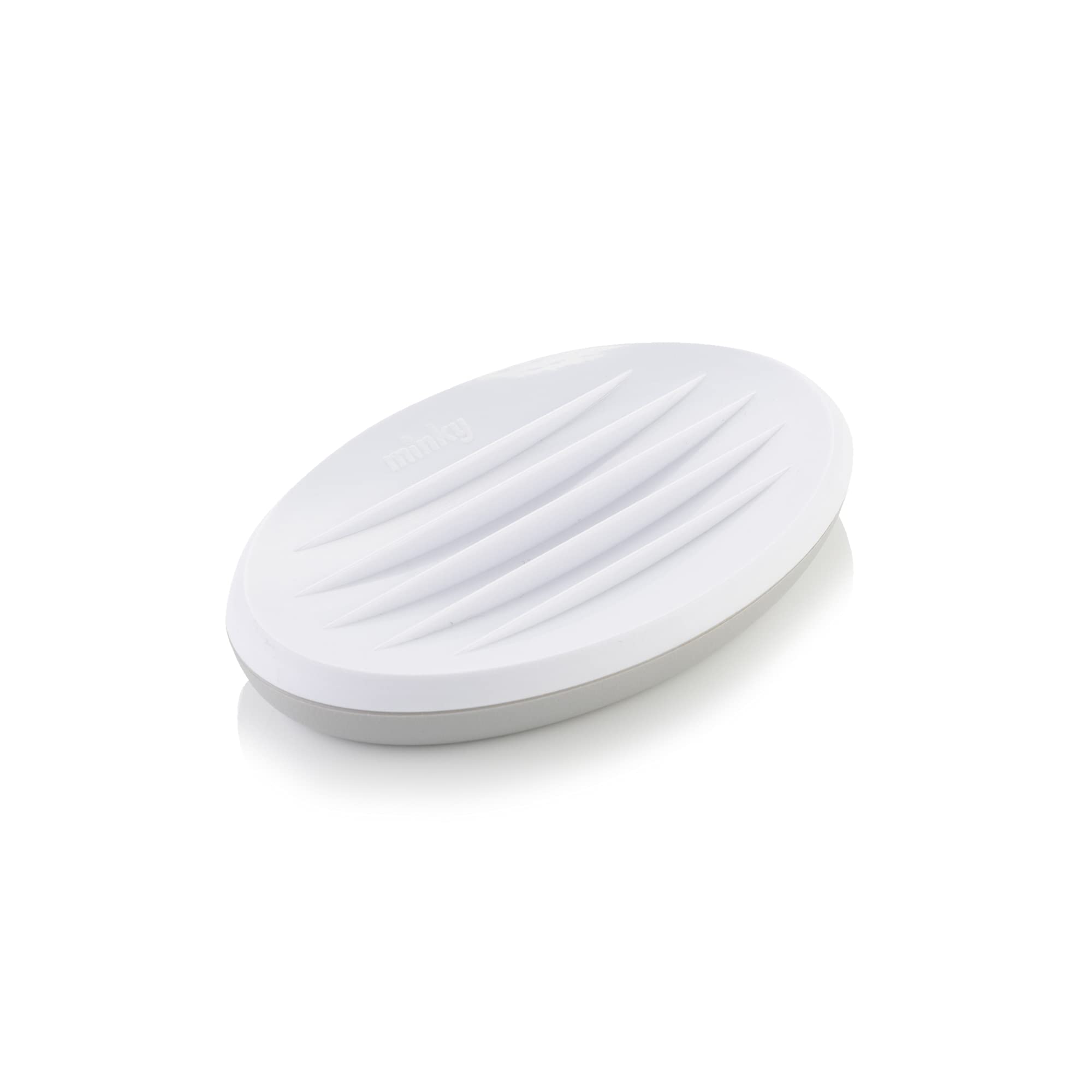 Minky Bathroom Soap Dish, Hand Soap Dish With Raised Ridges, Oval Shaped, Stylish & Practical Bathroom Accessory, White & Light Grey, Made in the UK (1)