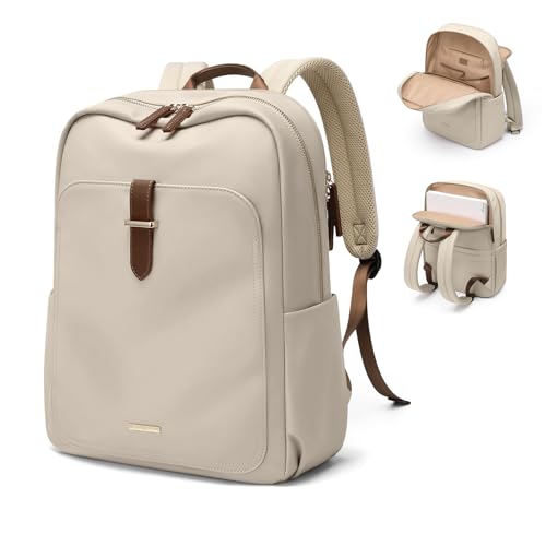 GOLF QUALITY Mochila Portátil 14 Pulgadas para Mujer, Mochila Elegante y Casual Multifuncional, Impermeable para Trabajo, Universidad, Viajes y Uso Diario,Apricot