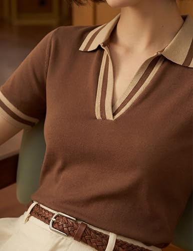 Image of FYLTR Women's Modern V-Neck Striper Collar Solid Polo T-Shirt - Contrast Tipping Details | Regular Fit | T-Shirts for Women | Open Placket