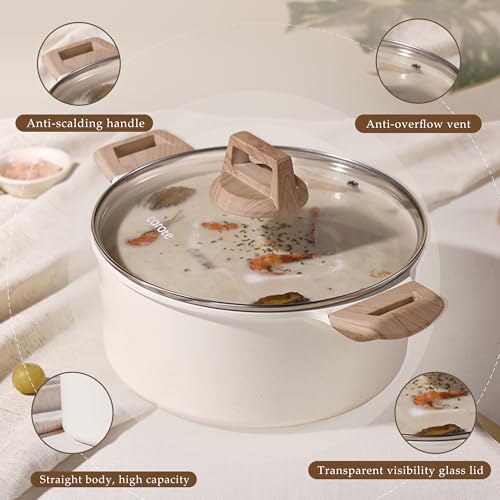 Image of CAROTE Nonstick Stock Pot with Lid, 6 Quart White Granite