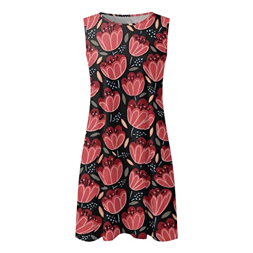 DDDHL Vestidos casuais femininos vestidos de verão camiseta floral de praia vestido de verão sem man