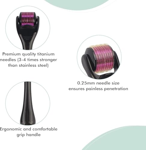 Image of Episkey Professional Derma Roller 0.5 mm with 540 Titanium Micro-Needles for Hair Growth, Beard Activation, Skin Rejuvenation (0.5 mm, Derma Roller) with Scalp Massager Brush for Hair & Shampoo | Relaxing Head Massager with Soft Silicone Bristles (black)