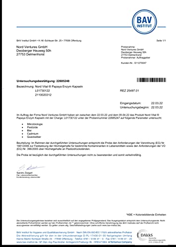 NEU! Nord Vital Papaya Enzym - 150 Kapseln - ULTRA-HOCH PAPAIN-ENZYMAKTIVITÄT - Vegan - natürliches Enzym aus Papaya-Extrakt - deutsche Produktion