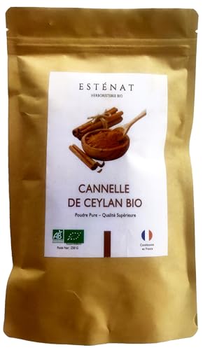 Cannelle de Ceylan Bio en Poudre 250g - Écorce Pure Qualité Supérieure (Cinnamomum verum) - Naturel, sans additifs - Saveurs intenses - ESTENAT (250G)