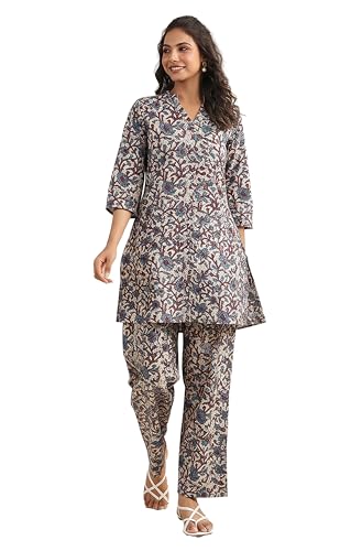 Image of Janasya Women's Pure Cotton Floral Printed Straight Co-ord Set