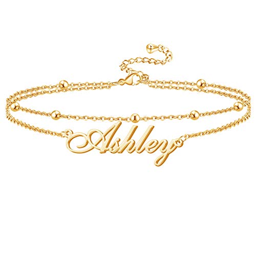 Personalized Name Anklet Made with Any Name 18K Gold Plated Custom Anklet with Birthstone Customized Infinity Anklet Bracelet Gift for Women Girls, Adjustable Name Anklet Bracelet