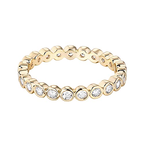 PAVOI 14K Gold Plated Rings with Cubic Zirconia - 2.8mm Stackable for Women - Gold Love Ring3