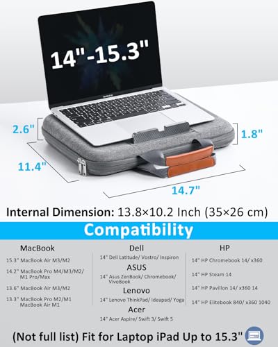 Image of Hard Laptop Case 14 Inch for HP Dell Lenovo ASUS Acer - 2 in 1 Laptop Sleeve & Lap Desk with Stopper and Book Clip - Shockproof Waterproof 15.3 MacBook Air M4 M3 Case - Gray