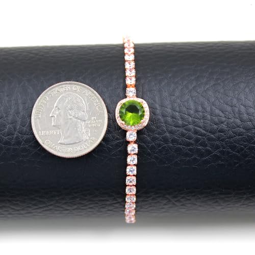 Image of Rose Plated Gold Brass Box Chain Cubic Zirconia Classic Tennis Slider Adjustable Bracelet, Round Big Zircon Charm Give Woman Mom Mother's Day Fashion Crystal Gift