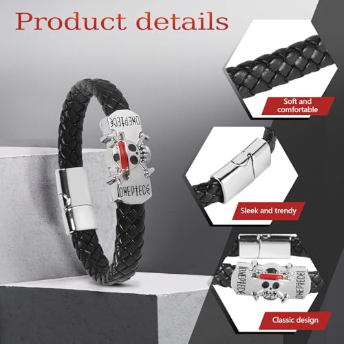3 Piece Anime Bracelet Skull Punk Leather Wristband for Men, Anime Jewelry Gift Accessories3