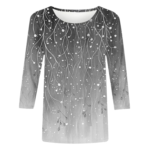 Image of 3 /4 Sleeve Tshirts Shirts for Women Vintage Flowers T Shirt Crew Neck Going Out Tops Elbow Length Sleeve Tops