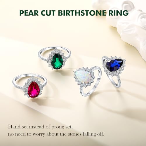 4.5 Carat Teardrop Engagement Birthstone Ring Sterling Silver Pear Cut Sapphire/Ruby/Emerald/Amethyst/Aquamarine Halo Ring Promise Anniversary Rings for Women Size 6-104
