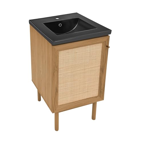 Image of Swiss Madison Classe 18 in. Oak Bathroom Vanity with Black Ceramic Sink Top