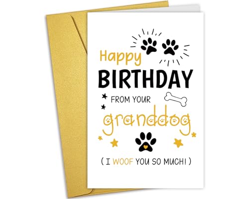 Nchigedy Funny Birthday Card from Dog for Grandpa Grandma, Cute Birthday Card from Granddog, Grandpa Grandma Bday Cards from Dogs, I Woof You So Much