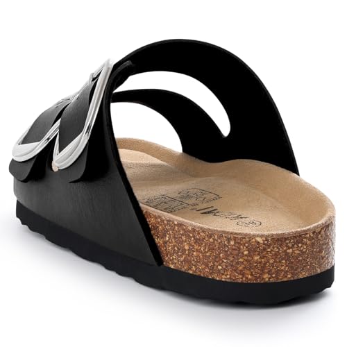 Image of KIDMI Women's Cork Footbed Slide Sandals Comfortable Arch Support Outdoor Sandal with Big Adjustable Buckle for Summer