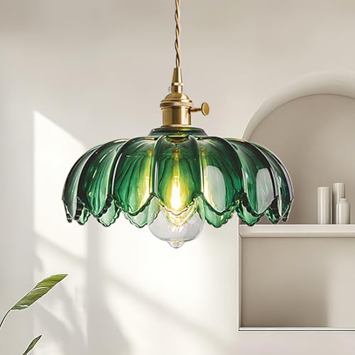 zhxinashu Lampadario Sfere Vetro Verde, Plafoniera Moderna, Lampada a Sospensione in Ottone E27, Lampadario Vetro per interni a Forma di Fiore per Camera da Letto, Soggiorno, Comodino, Cucina