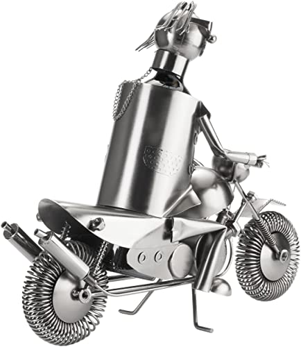 Foto von BRUBAKER Flaschenhalter Motorradfahrer Metall Skulptur Geschenk mit Geschenkkarte