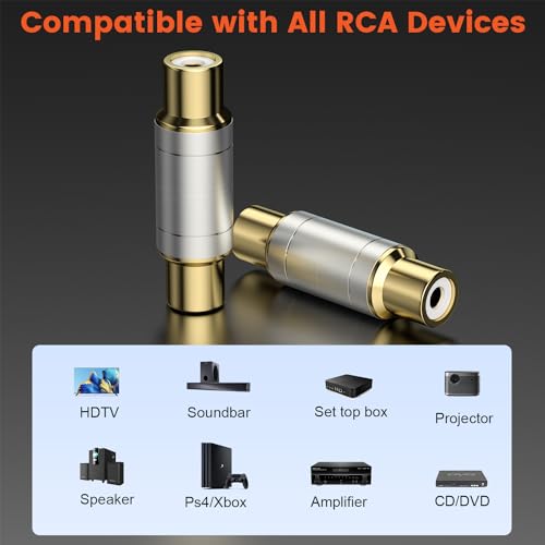 Image of VANAUX 2-Pack Gold Plated RCA Female to Female Coupler,Barrel Connectors Adapters Extend Subwoofer RCA Cables for HDTV,Speakers, Amplifiers, Car Audio