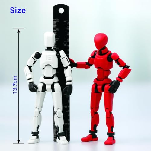 Image of ONNGEO 2 PC Black Action Figures Kit Titan 13, 3D Printed Multi-Joint Movable Robot, T13 Lucky Action Figure, Dummy Robot Action 13, Desk Decoration Creative Robots, Nova 13 Mechanical Doll Red, White