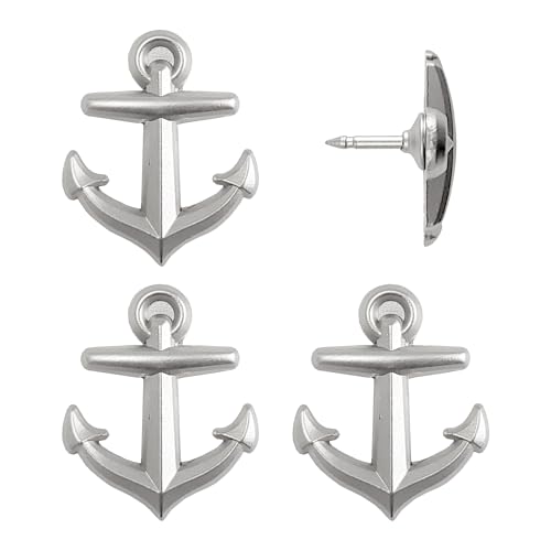 Image of Anchor Push Pins - Silver Metal Anchor Pins - for Cork Board, Maps, or Lapel Pin Use - Designed in USA - Set of 4