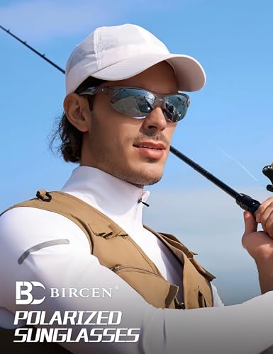 Image of BIRCEN Mens Polarized Sunglasses for Sports: TR90 Lightweight Sun Glasses Wrap Around Shades for Fishing Driving Cycling