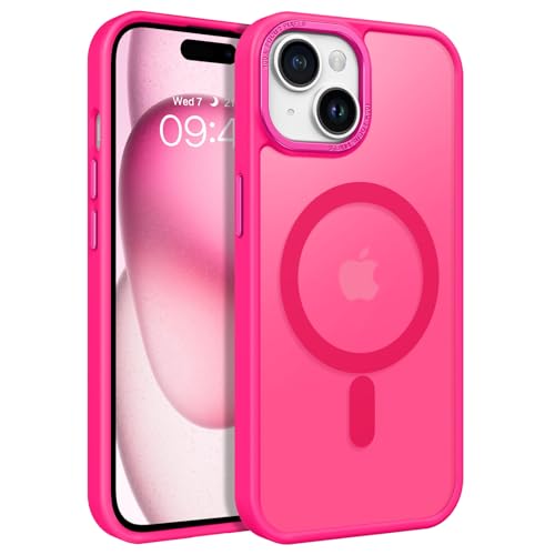 Image of YINLAI for iPhone 15 Case 6.1-inch,Magnetic Compatible with MagSafe, Slim Matte Anti-Fingerprint, Shockproof Full Body Military Grade Protection for iPhone 15 Cover, Hot Pink