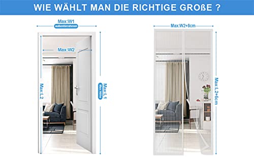 DIKER Fly Screens Doors Nets Patio Curtain Insect Mesh for Keeping Out Flies & Bug, Flyscreen French Doors, Mosquito Double Door Magnetic ScreenFly Doors(100x210cm, White) - Image 5
