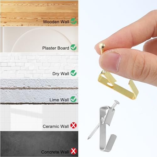 Image of uxcell 20Pcs Photo Frames Hanger Hooks, 100 Lb Frame Hooks with Nails Metal Wall Mount Album Picture Hanging Clips for Hanging, Clocks on The Wall, Silver