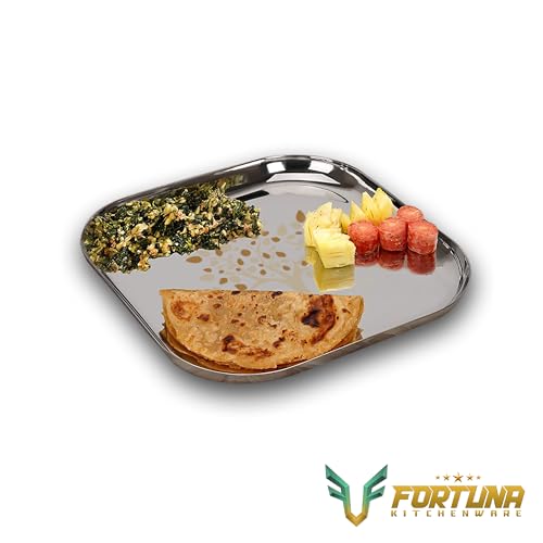 Image of Stainless Steel Plates Set of 6 | Square Plates | Breakfast /Lunch /Dinner Plates Set of 6, Diameter: 8 Inches (Plain) (10 Inches, Laser Print)