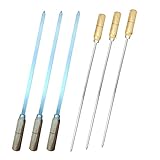 BnoSpace Stainless Steel Flat Kabab Sticks | Barbeque Skewers | BBQ Skewers Set | BBQ Sticks Patti, Metal Grilling Skewer | Wooden Handle for Making Kabob (BBQ & Kebab Wood)