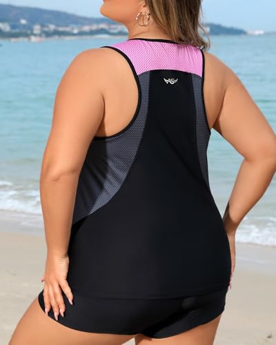 Angel season Plus Size Tankini Swimsuits for Women Zippered Two Piece with Shorts-Recommend Smaller One2