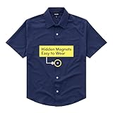 Joe & Bella Short-Sleeve Magnetic Button Shirts for Men - Adaptive Dress Shirts - Easy One-Hand Dressing (Navy, Extra-Large)