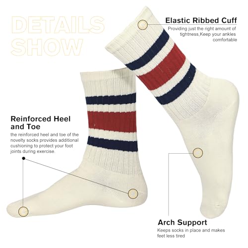 Image of American Trends Womens Novelty Striped Crew Socks Athletic Vintage Slouch Mid Calf Tube Socks