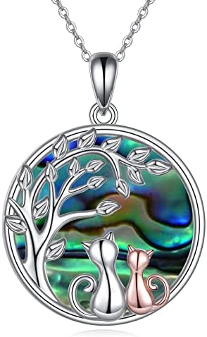 VONALA 925 Sterling Silver Cat Necklace with Moon Pendant Jewellery Birthday Gifts for Mother Daughter