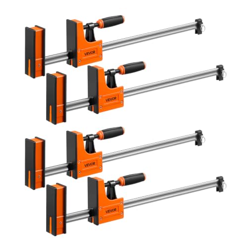 Image of VEVOR Bar Clamps for Woodworking, 4-Pack, 24 inch Opening F Clamps, 1500 lbs Load Limit, Clamp /Spreader 2 Modes, Soft Rubber Pads, Ergonomic Handle, Carbon Steel Bar, for Wood Working and Metal Working