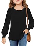 Arshiner Girls Long Sleeve Shirts Lantern Sleeve Kids Shirt Soft Loose Tunic Tops Toddler Crewneck Blouses Casual Soft Black 5-6 Years