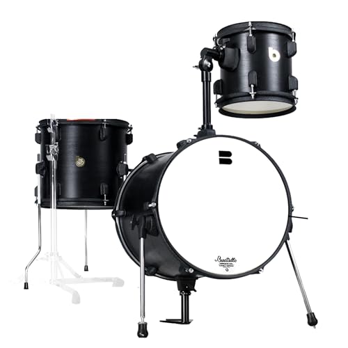 Beatello Club-314 Jungle Portable 3-Piece Drum Kit, 14" Bass Drum with Riser, 8" & 10" Toms, Medium Weight Batter Heads, Hardware Included, Compact Set for Gigging Drummers & Practice (Urban Black)