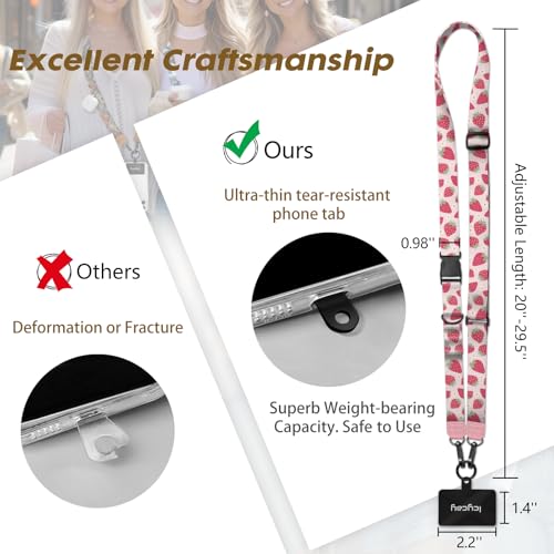 Image of Icycay Phone Lanyard Crossbody Strap Adjustable Teacher Women Strawberry | for Cell Phone Case Keys ID Badges, Anti Theft, Multifuctional, Neck Phone Holder, Travel Hiking Essential Accessories, Gifts