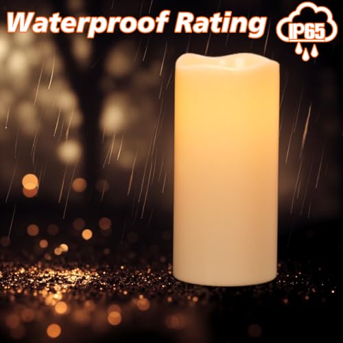 Image of GenSwin Solar Outdoor Waterproof Flameless Candles, 8 inchx4 inch Solar Rechargeable Pillar Candles, Sensor for Dusk to Dawn, for Outdoor, Lanterns, Pation Decorations(Set of 2)