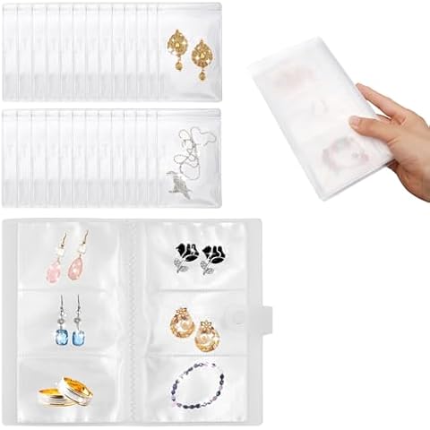 WOOPSOO Transparent Jewelry Storage Book Travel Jewelry Earring Bag Organizer Storage Book Bag Detachable for Earrings Necklace Stud Bracelets Rings, 240 Slots and 50 PVC Bags Cover